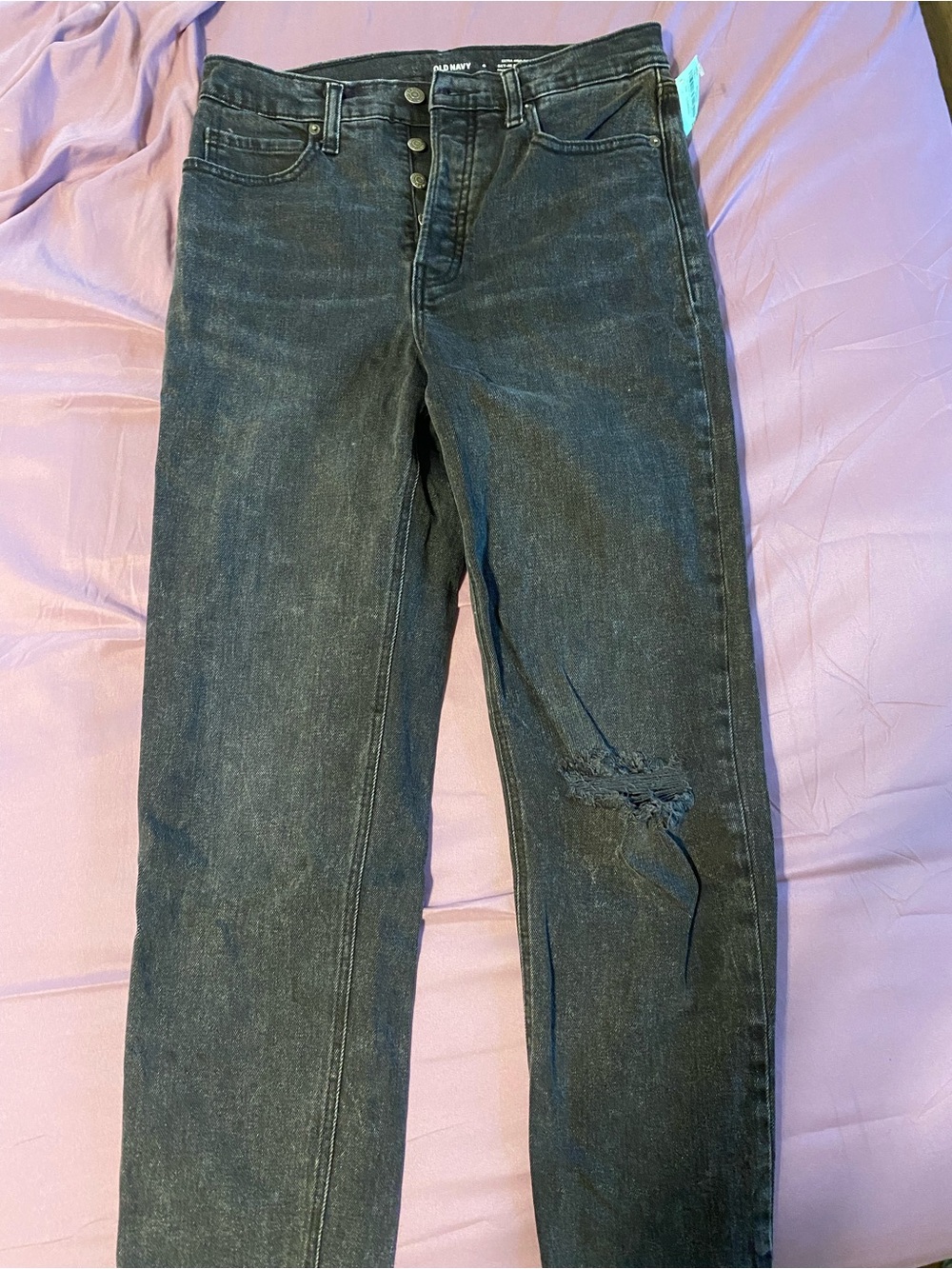 Old Navy Black Wash Button-Fly Jeans with Knee Distress